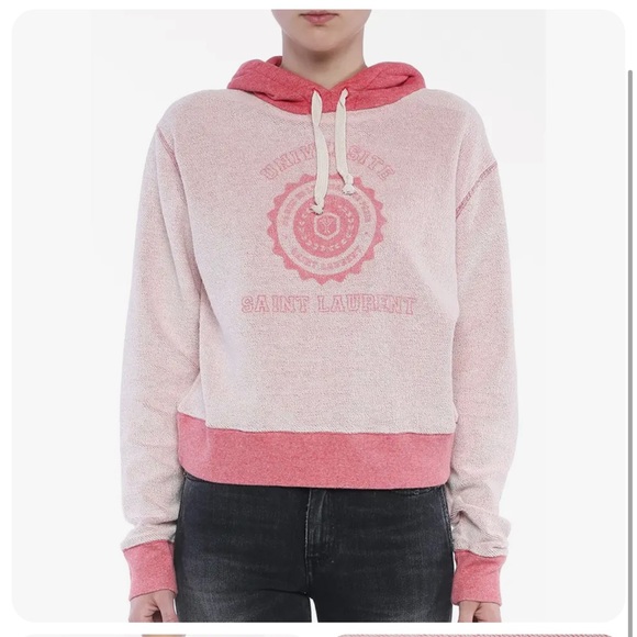 COPY - Saint Laurent Women's University Graphic Cotton Sweatshirt Pink White - Picture 2 of 6